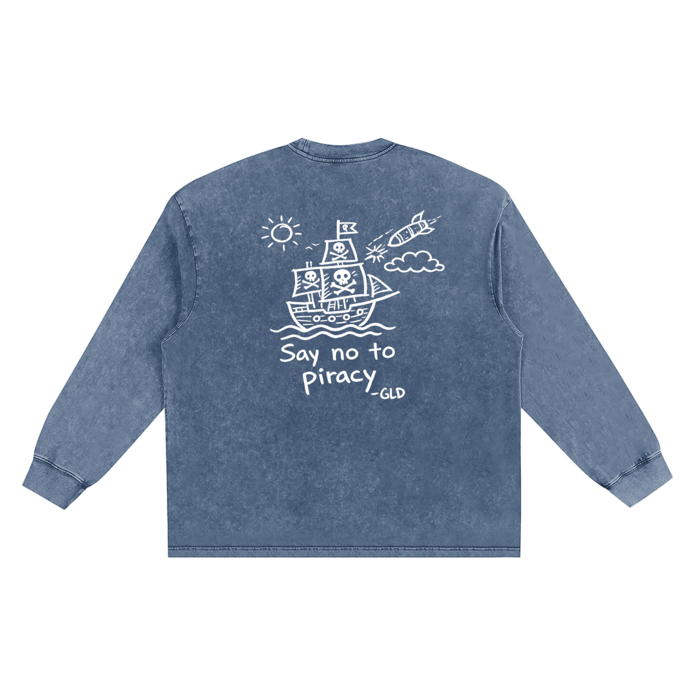 "Say No to Piracy" Frayed Edge Long Sleeve T-Shirt